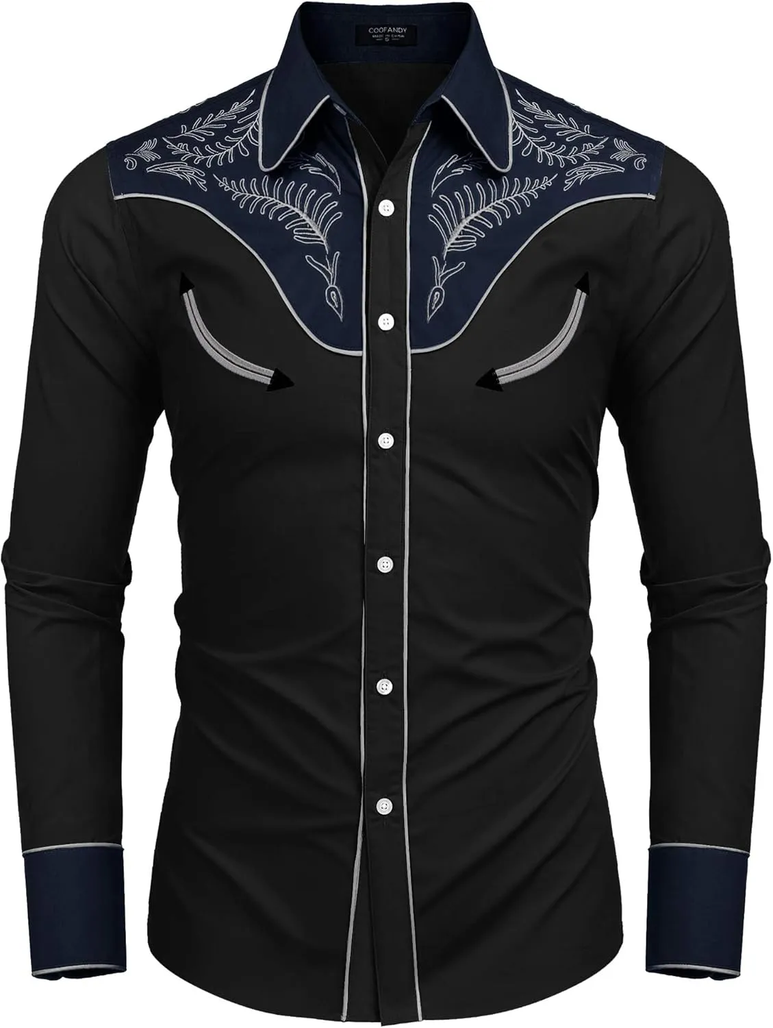 COOFANDY Men's Western Cowboy Shirt Embroidered Button Down Long Sleeve Shirts