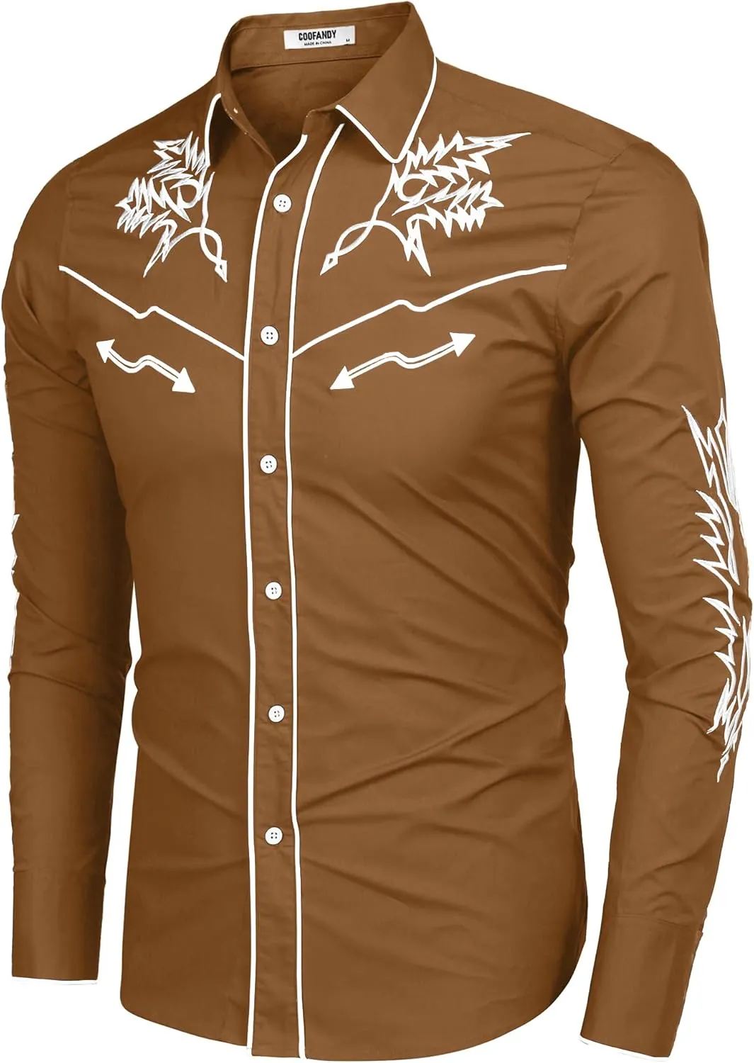 COOFANDY Men's Western Cowboy Shirt Long Sleeve Embroidered Shirt Slim Fit Cotton Casual Button Down Shirt