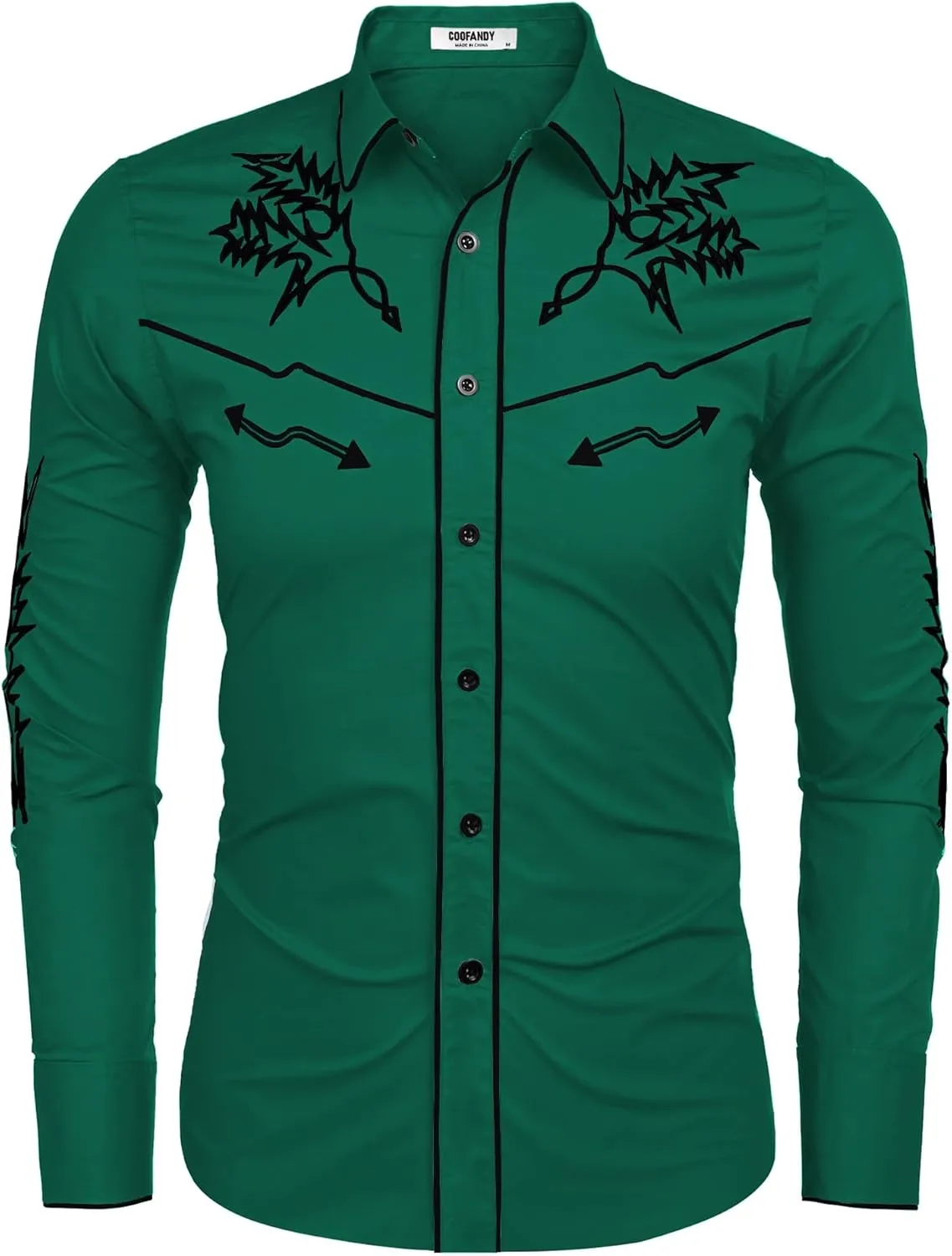 COOFANDY Men's Western Cowboy Shirt Long Sleeve Embroidered Shirt Slim Fit Cotton Casual Button Down Shirt