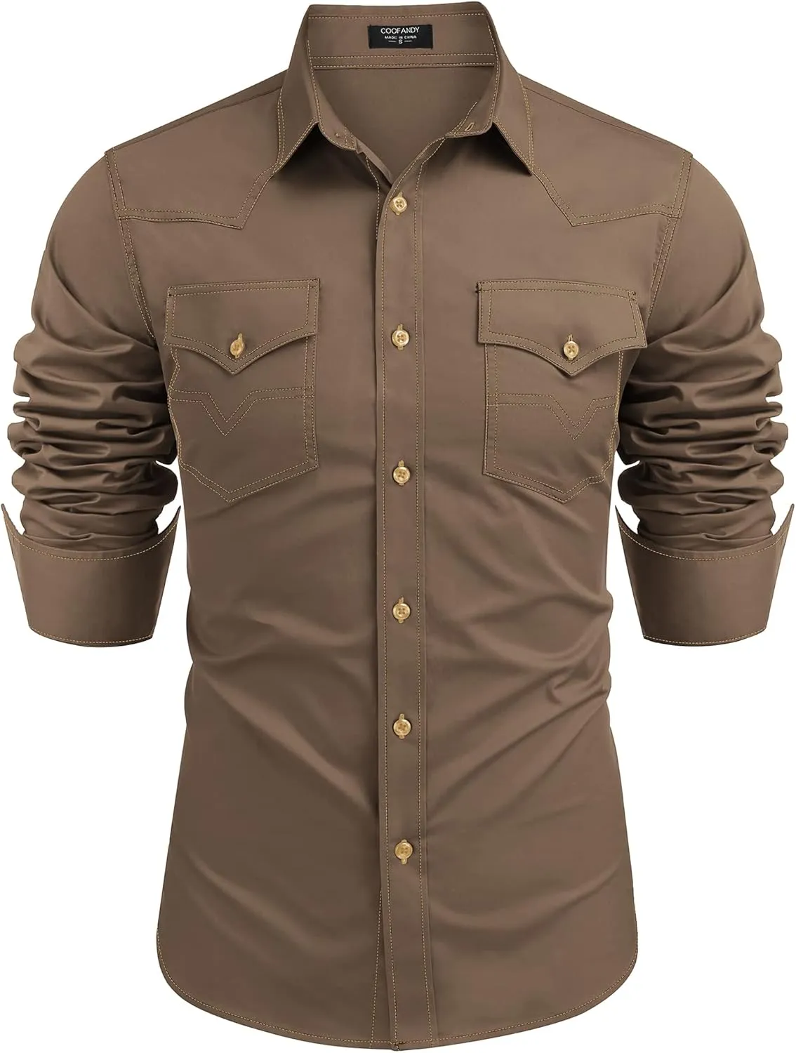 COOFANDY Men's Western Cowboy Shirts Long Sleeve Cotton Casual Button Down Work Shirt with Pockets