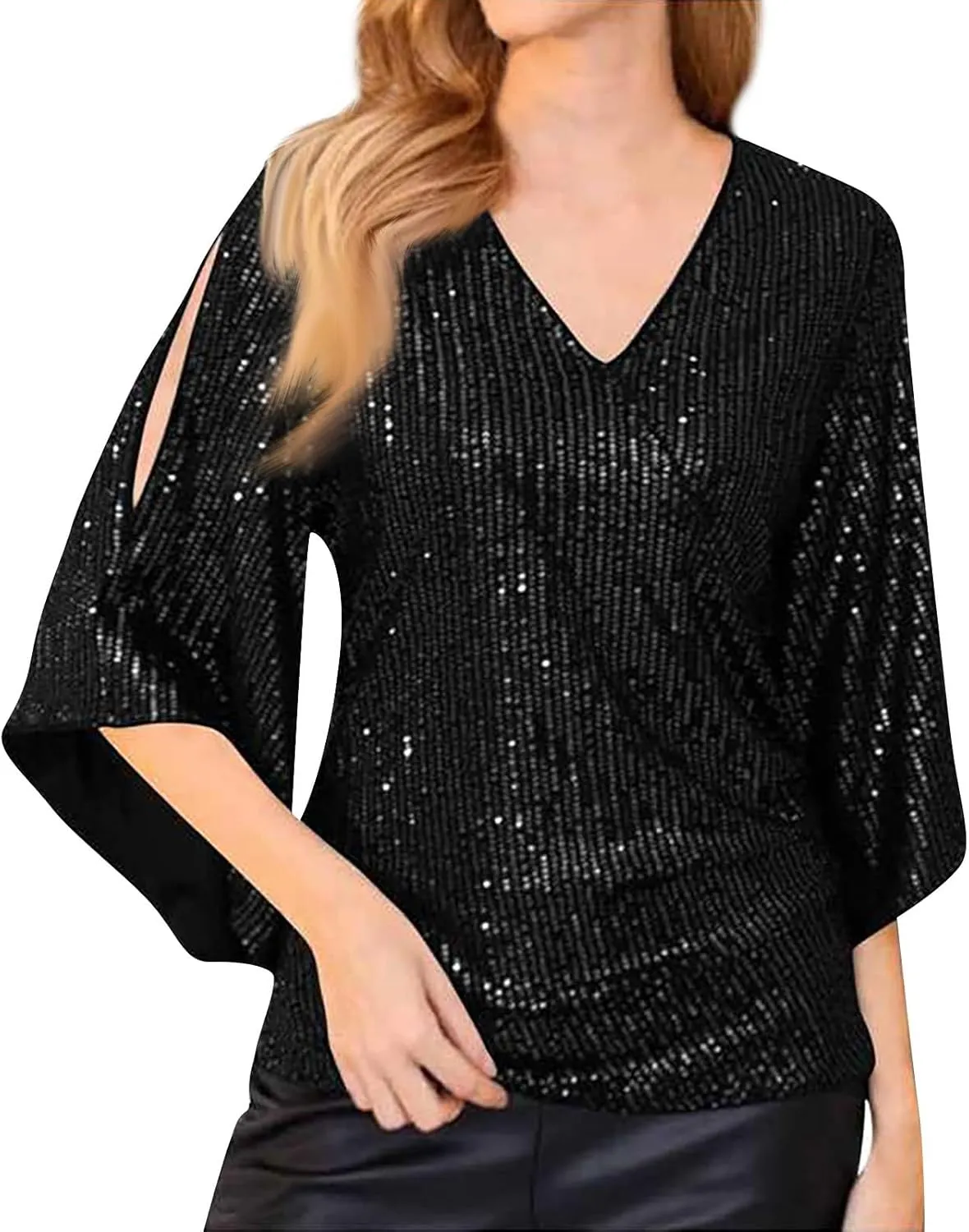 COTECRAM Womens Sequin Tops Summer Fashion Scoop Neck Sparkle Shimmer Short Sleeve/Sleeveless Tanks Tops for Party Night