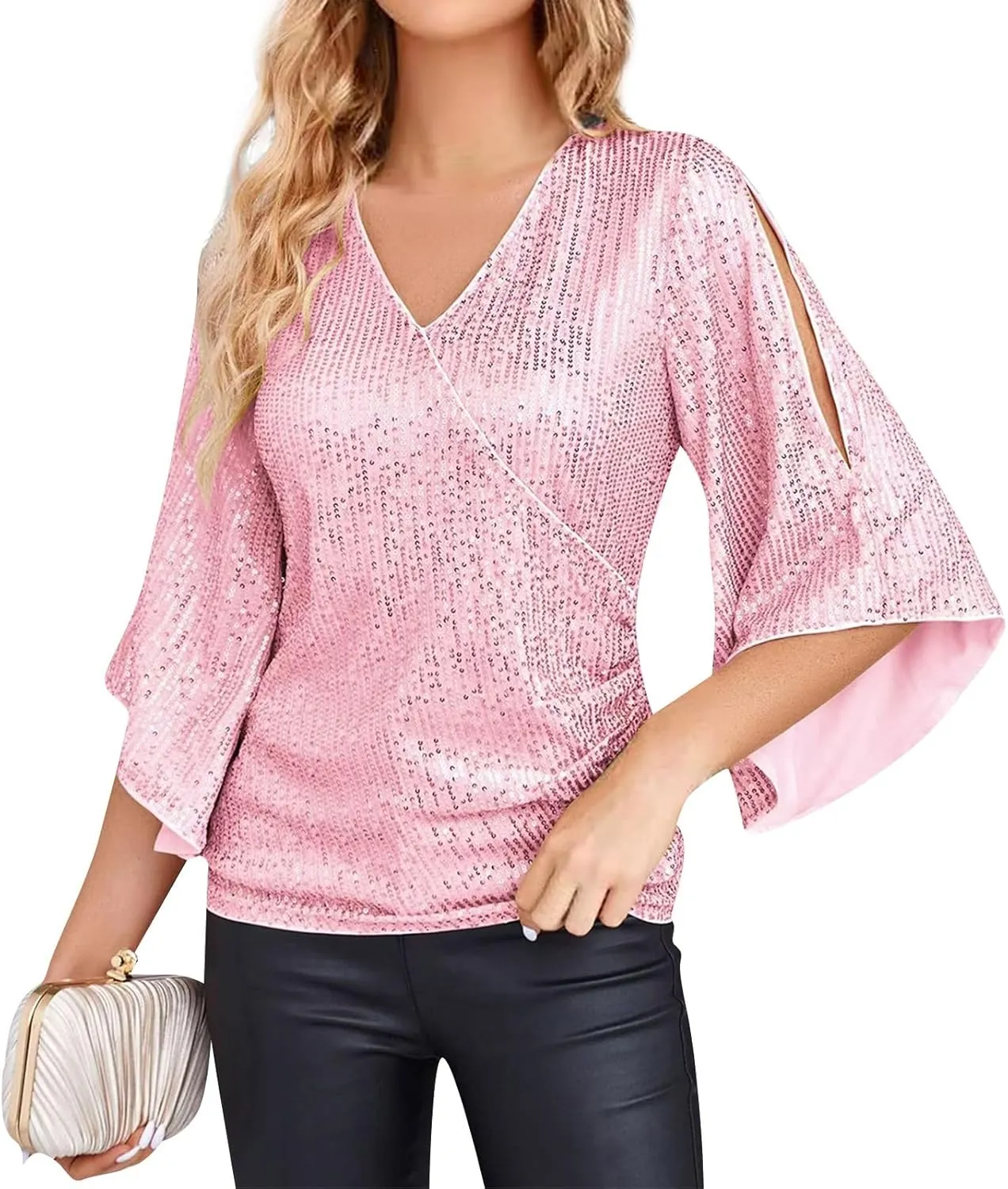 COTECRAM Womens Sequin Tops Summer Fashion Scoop Neck Sparkle Shimmer Short Sleeve/Sleeveless Tanks Tops for Party Night