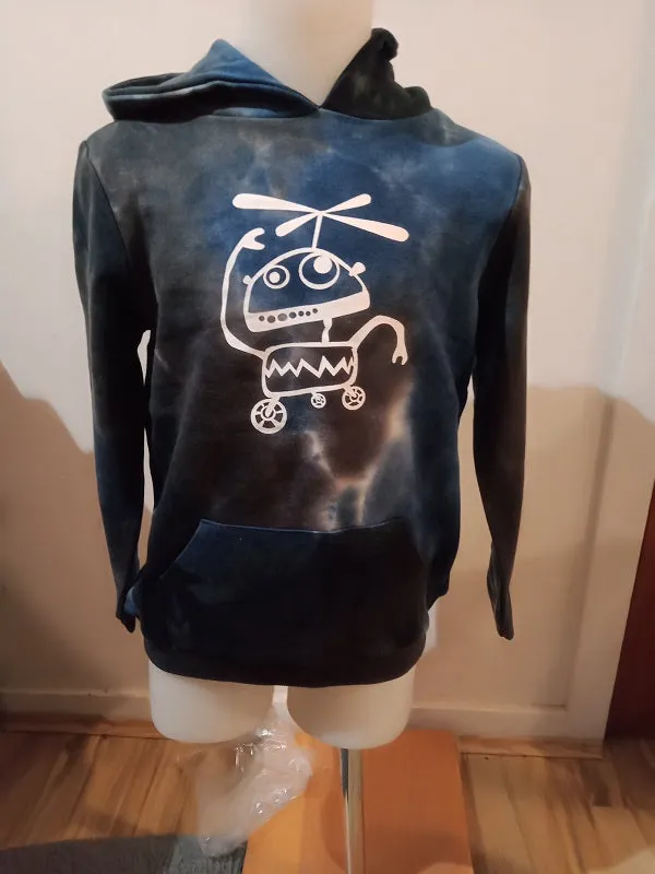 Cotton Navy tie-dye Robot hoodie