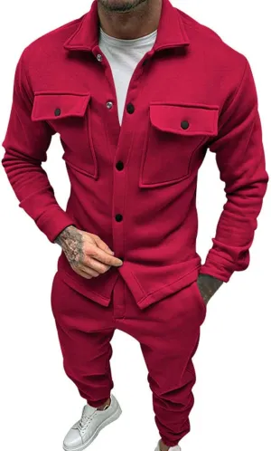 CRNTCEM Men Fashion 2 Piece Outfits Fall Winter Outdoor Business Casual Work Office Warm Jackets Suits with Pockets
