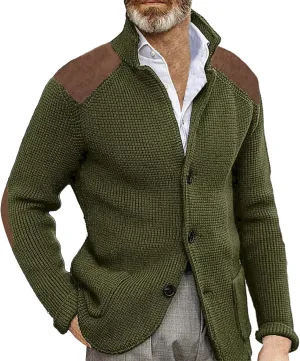 CRNTCEM Mens Cardigan Sweater Shawl Collar Button Down Warm Knitted Sweaters Plus Size Elbow Patch Winter Chunky Cardigans