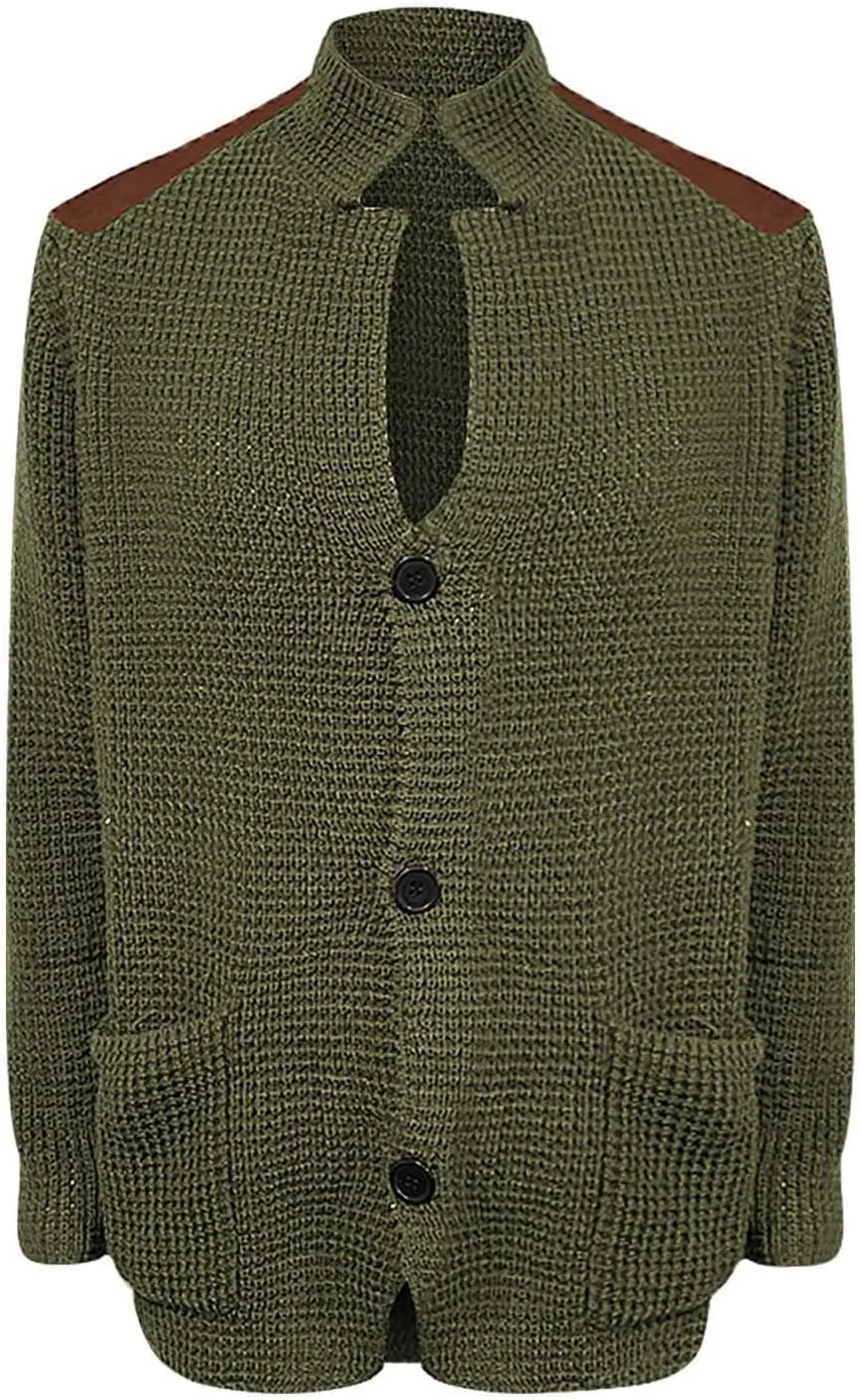 CRNTCEM Mens Cardigan Sweater Shawl Collar Button Down Warm Knitted Sweaters Plus Size Elbow Patch Winter Chunky Cardigans