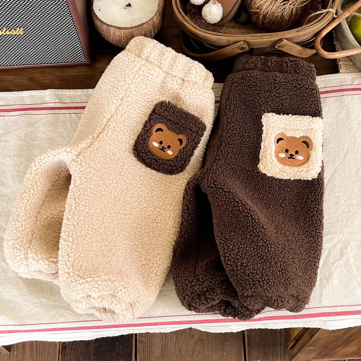 Cute Bear Baby Winter Thickened Plush Pants