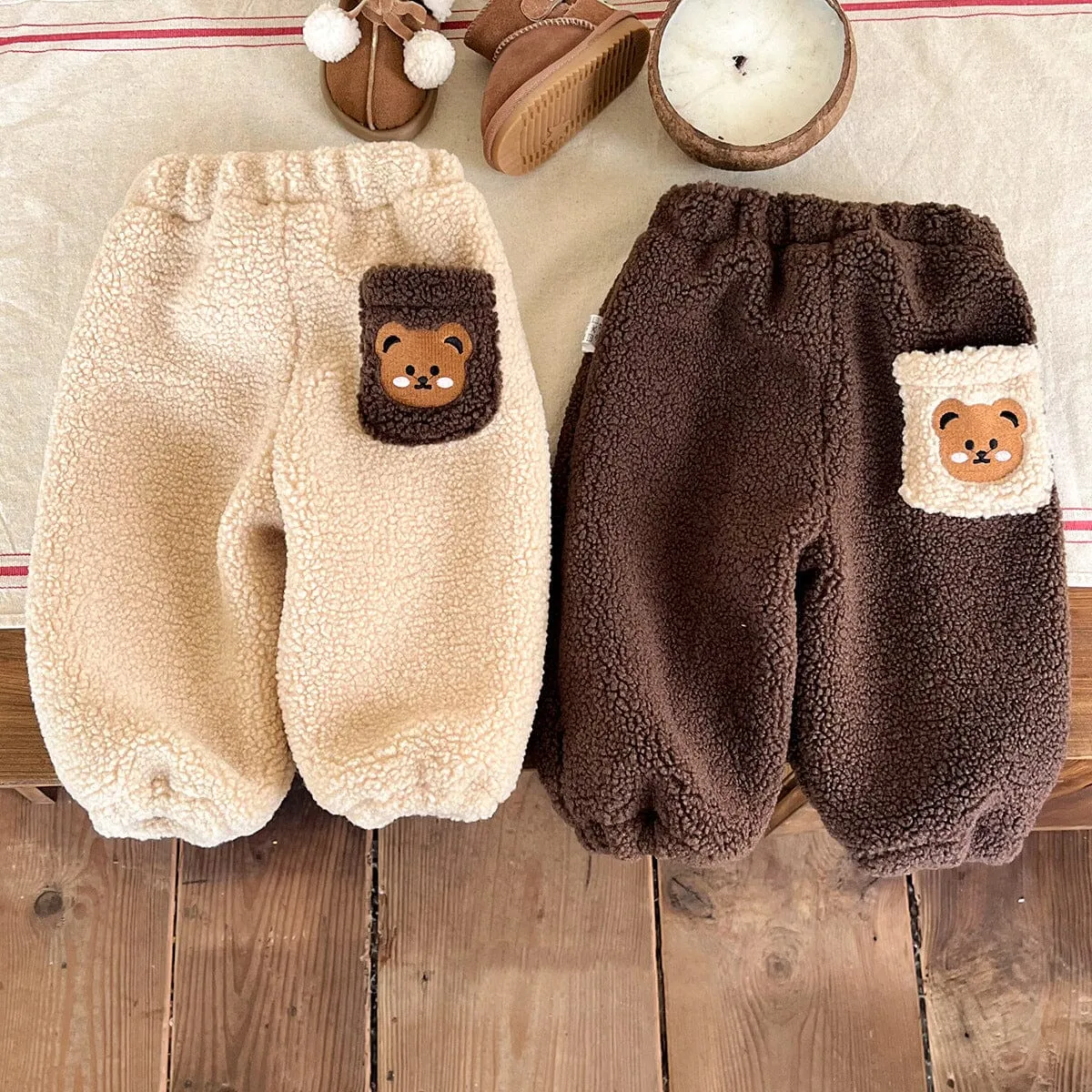 Cute Bear Baby Winter Thickened Plush Pants