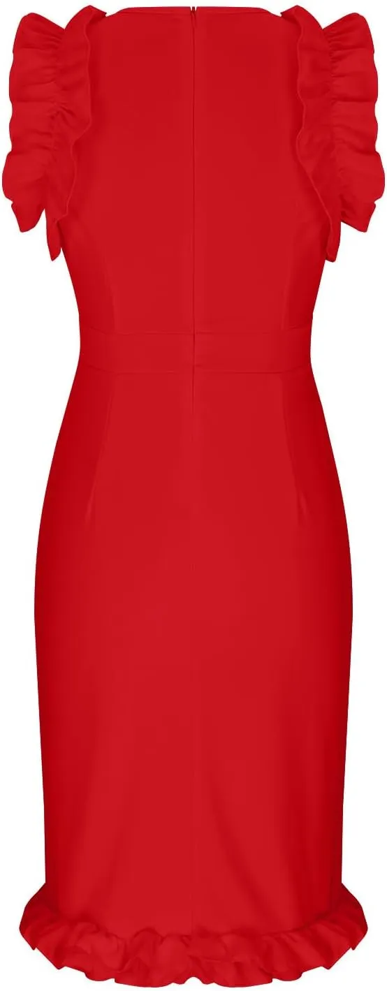 Dresses for Women Elegant Casual Plus Size Dress Solid Color Ruffle Tunic Dress Business Fashion Mini Dresses