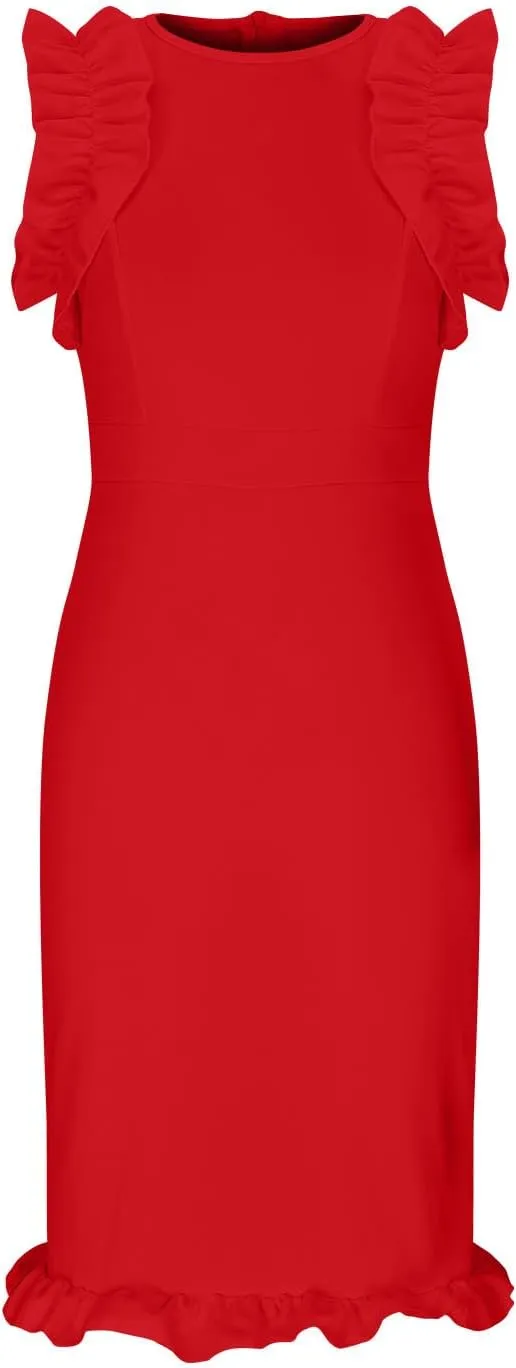Dresses for Women Elegant Casual Plus Size Dress Solid Color Ruffle Tunic Dress Business Fashion Mini Dresses