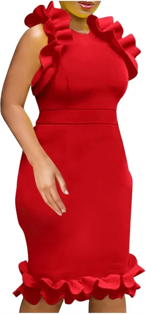 Dresses for Women Elegant Casual Plus Size Dress Solid Color Ruffle Tunic Dress Business Fashion Mini Dresses