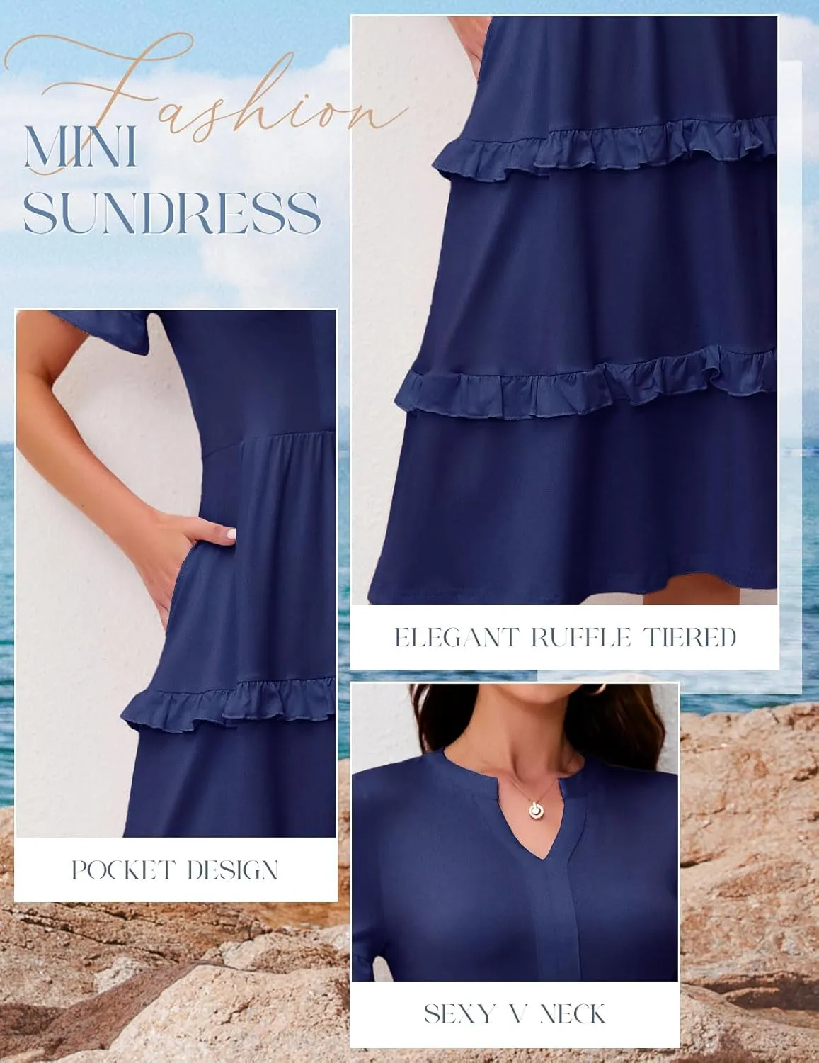 DRESSTELLS Women Summer Casual Dress Ruffle Sleeve V Neck Midi Dresses Flowy Tiered Boho Beach Vacation Sundress