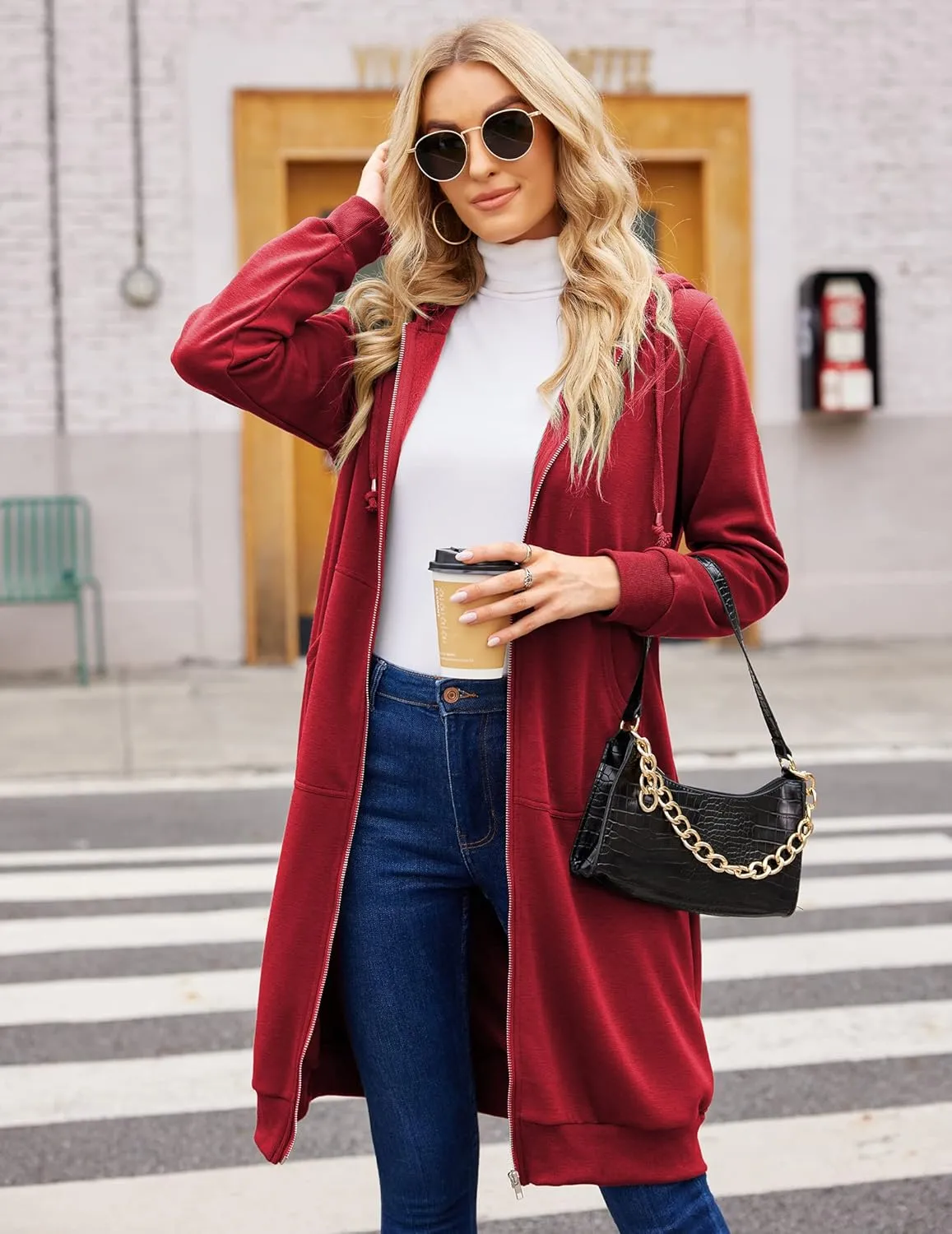 ELESOL Women Casual Zip up Fleece Hoodies Tunic Sweatshirt Long Hoodie Jacket S-XXXL