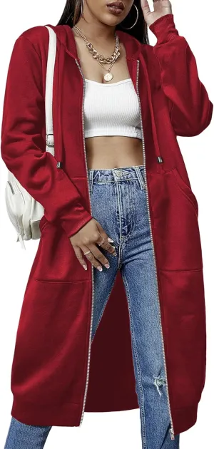 ELESOL Women Casual Zip up Fleece Hoodies Tunic Sweatshirt Long Hoodie Jacket S-XXXL