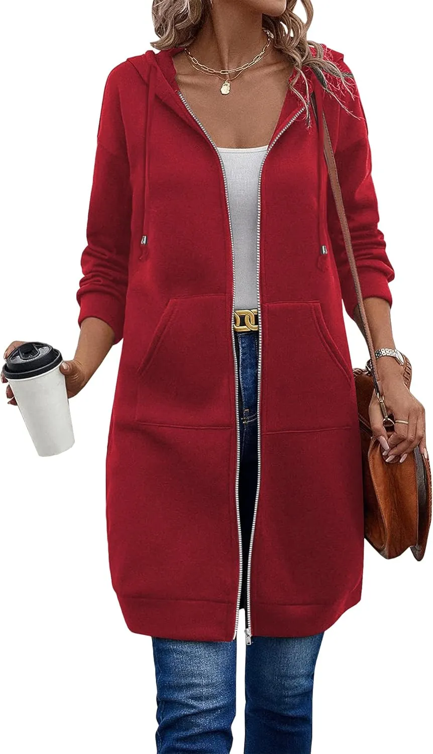 ELESOL Women Casual Zip up Fleece Hoodies Tunic Sweatshirt Long Hoodie Jacket S-XXXL