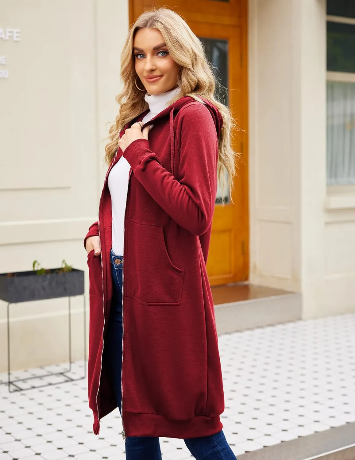 ELESOL Women Casual Zip up Fleece Hoodies Tunic Sweatshirt Long Hoodie Jacket S-XXXL