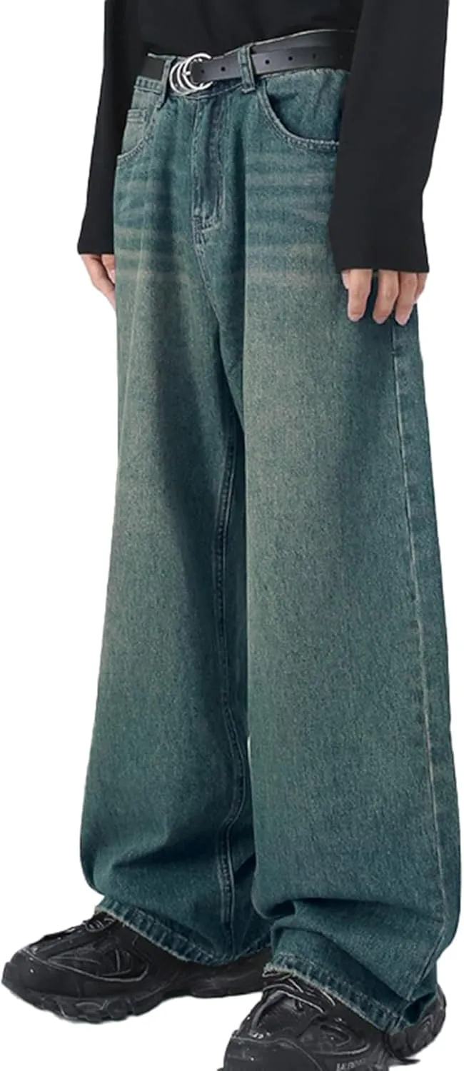 EMMIOL Men's Jeans Baggy Pants Y2K Hip Hop Jeans Casual Solid Jeans Loose Fit 90s Vintage Cargo Denim Pants