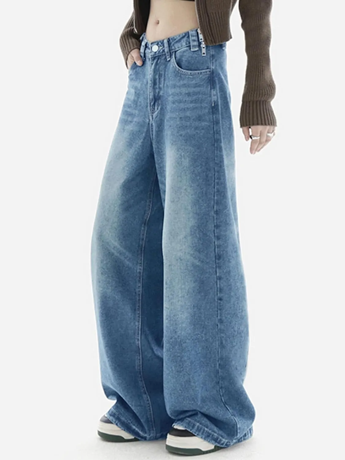 EMMIOL Women Baggy Jeans Wide Leg Mid-Low Waist Jeans Loose Boyfriends Jeans 90s Denim Pants with Pockets