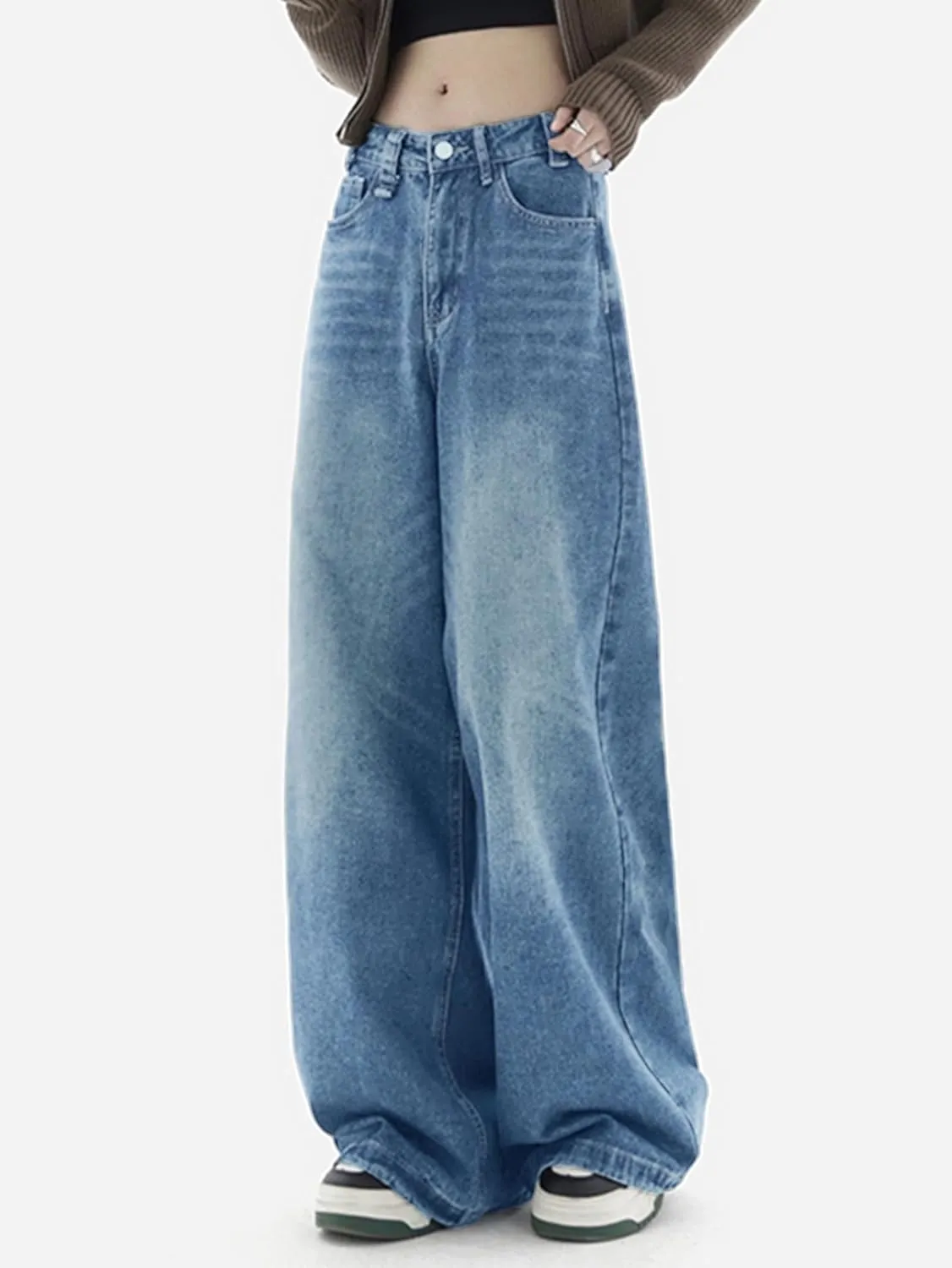 EMMIOL Women Baggy Jeans Wide Leg Mid-Low Waist Jeans Loose Boyfriends Jeans 90s Denim Pants with Pockets
