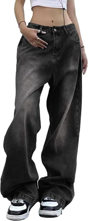 EMMIOL Women Straight Jeans Mid-Low Waist Baggy Wide Leg Jeans Loose Jeans 90s Denim Pants