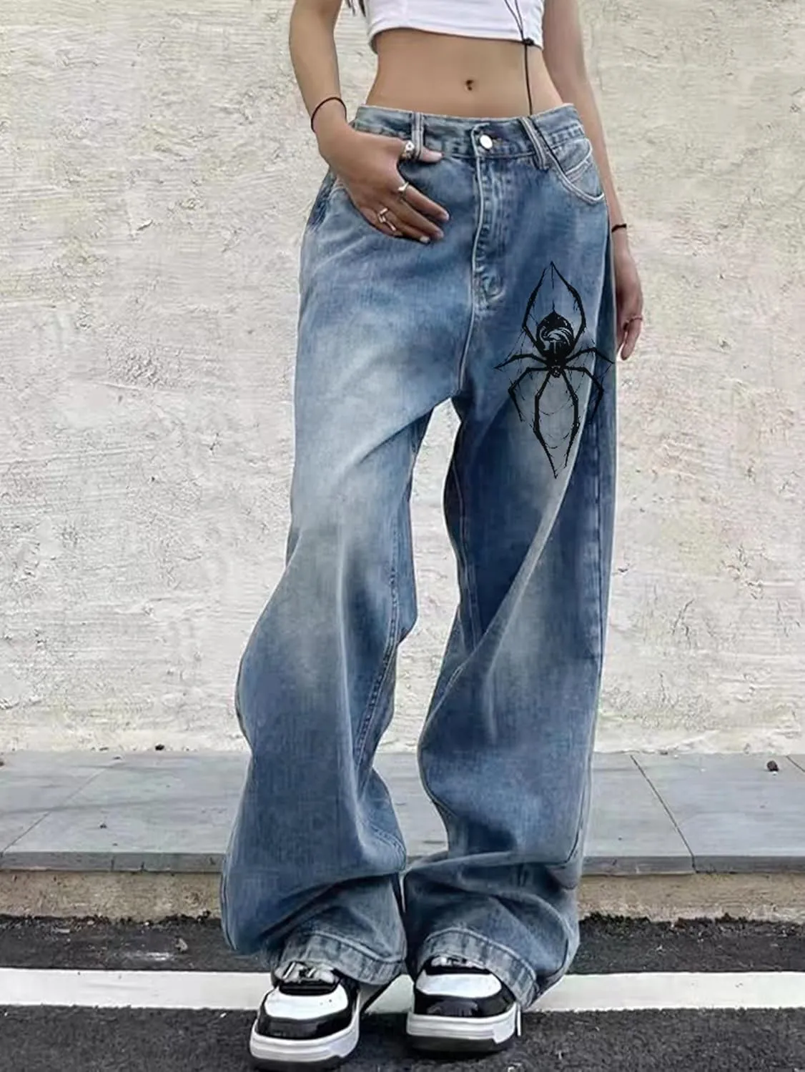 EMMIOL Women Straight Jeans Mid-Low Waist Baggy Wide Leg Jeans Loose Jeans 90s Denim Pants