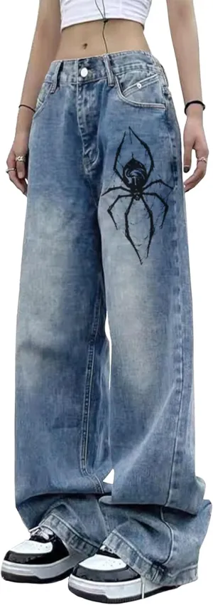 EMMIOL Women Straight Jeans Mid-Low Waist Baggy Wide Leg Jeans Loose Jeans 90s Denim Pants