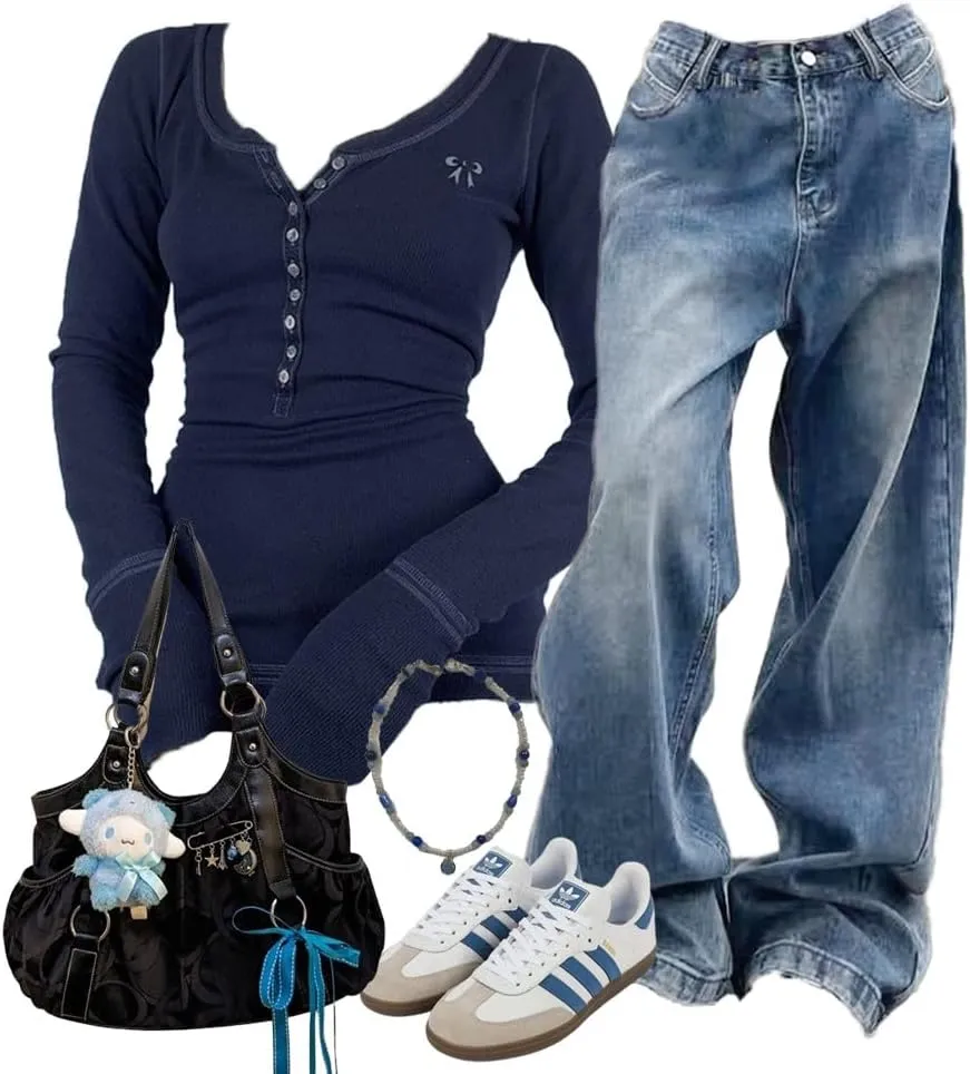 EMMIOL Women Straight Jeans Mid-Low Waist Baggy Wide Leg Jeans Loose Jeans 90s Denim Pants