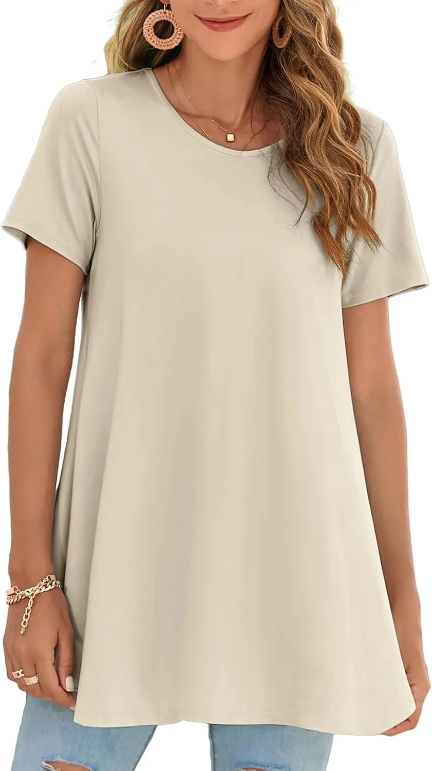 ENMAIN Womens Tunic Tops Short Sleeve Plus Size Summer Tunic Tops to Wear with Leggings Printed T-Shirt Floral Blouses