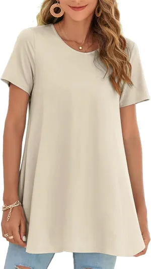 ENMAIN Womens Tunic Tops Short Sleeve Plus Size Summer Tunic Tops to Wear with Leggings Printed T-Shirt Floral Blouses