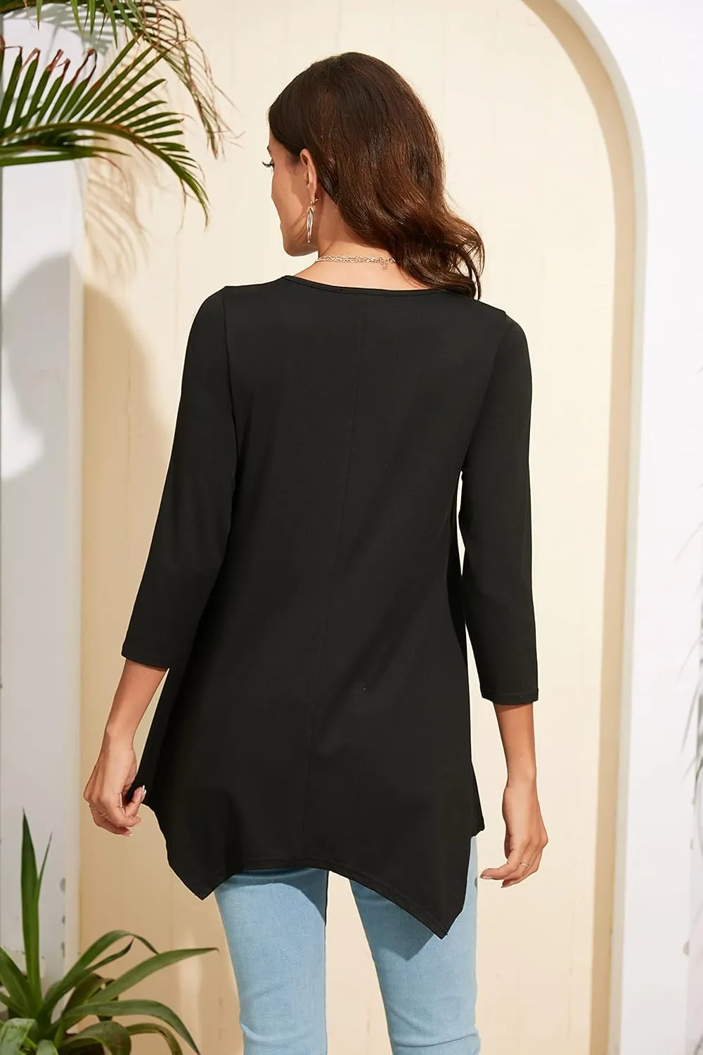 ENMAIN Womens Tunics Tops 3/4 Length Sleeve Plus Size Long Tops to Wear with Leggings Casual Loose Fit Dressy Flowy Blouses