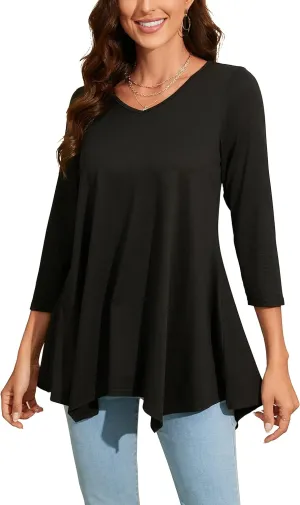 ENMAIN Womens Tunics Tops 3/4 Length Sleeve Plus Size Long Tops to Wear with Leggings Casual Loose Fit Dressy Flowy Blouses