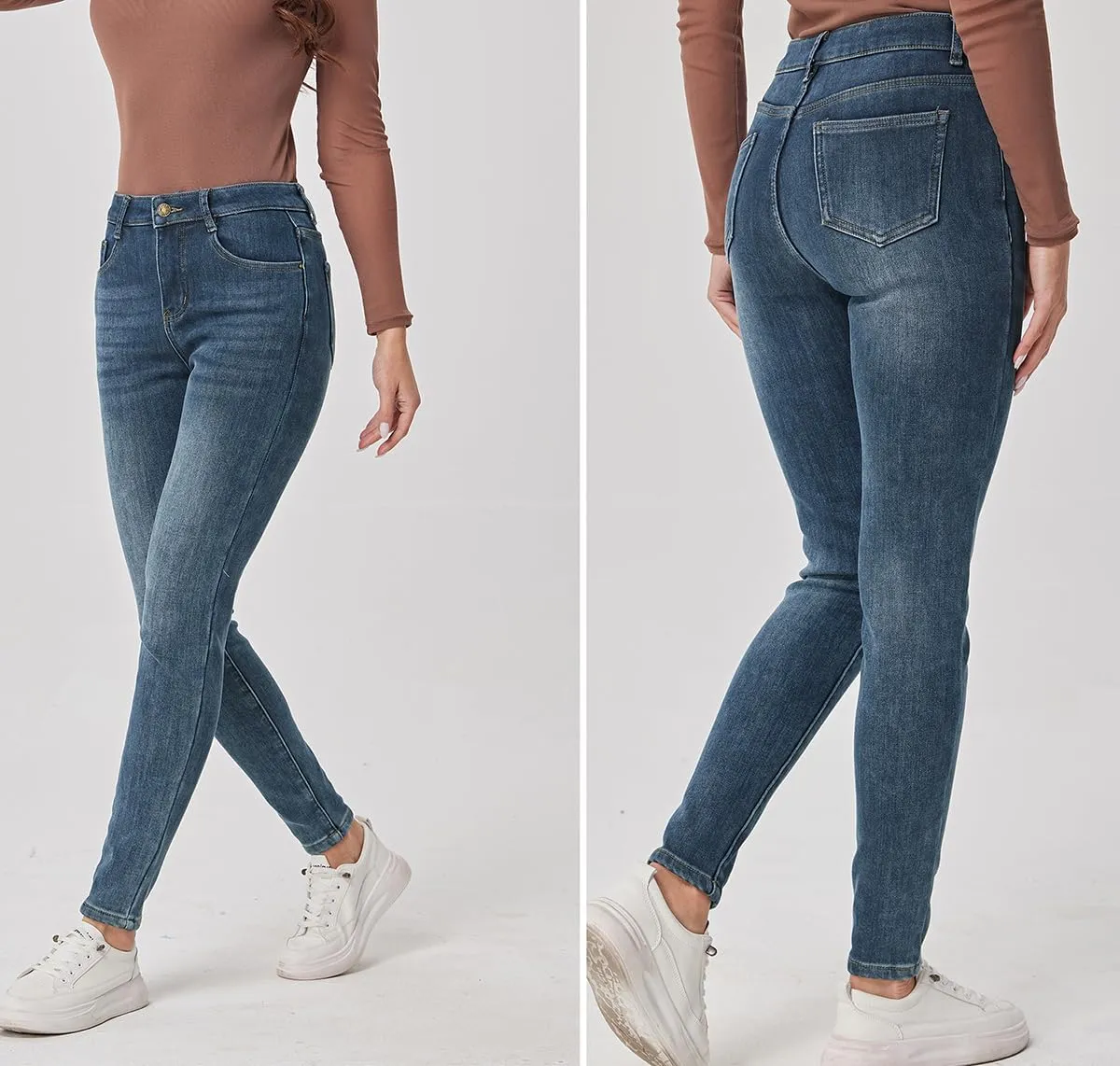 Fakanhui Women's Fleece Lined Jeans Winter Flannel Lined Jeans Thermal Denim Warm Jeans