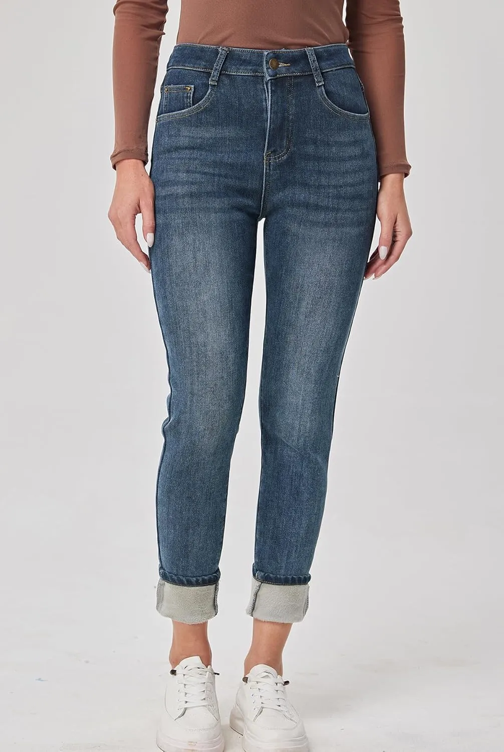 Fakanhui Women's Fleece Lined Jeans Winter Flannel Lined Jeans Thermal Denim Warm Jeans
