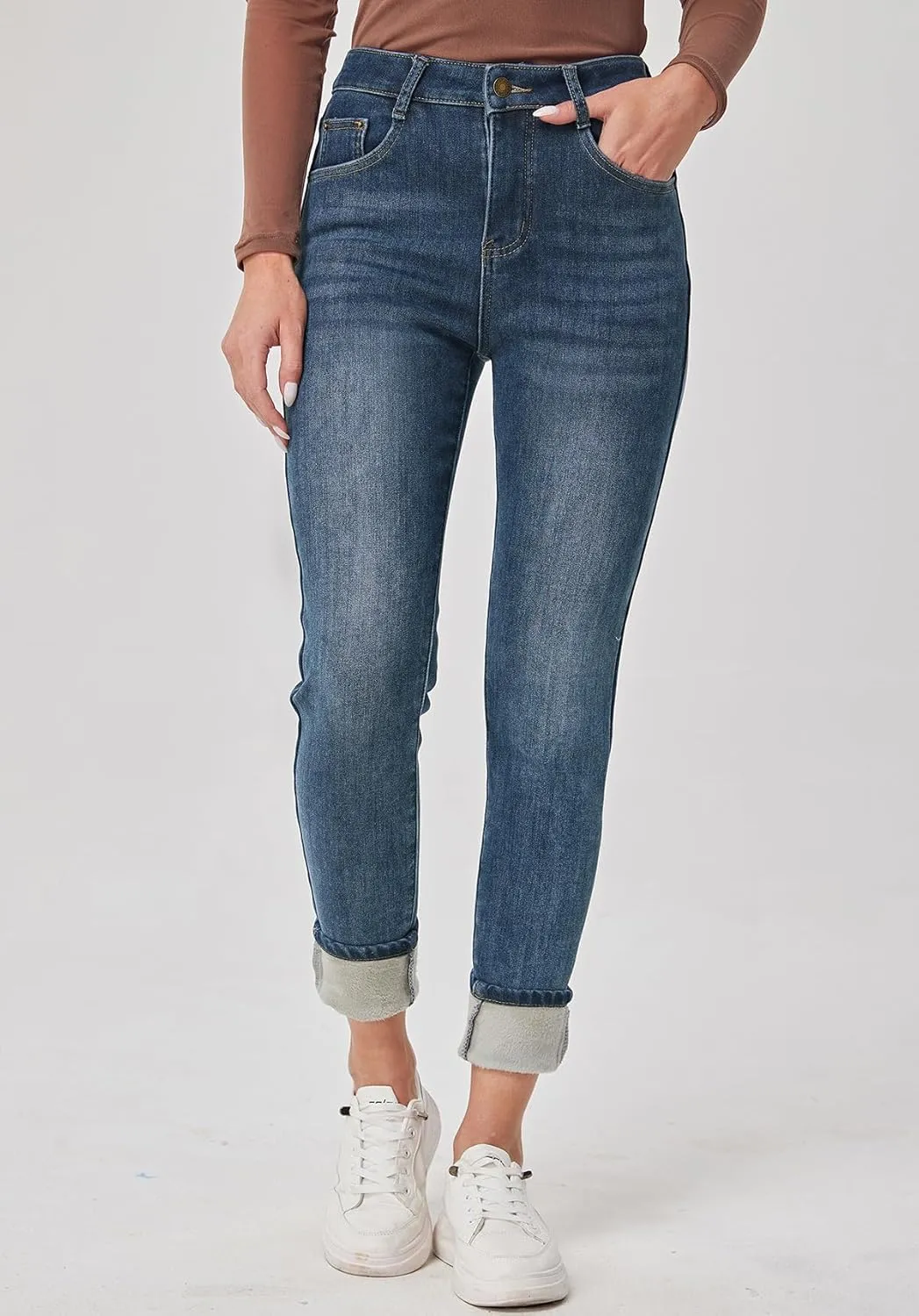 Fakanhui Women's Fleece Lined Jeans Winter Flannel Lined Jeans Thermal Denim Warm Jeans
