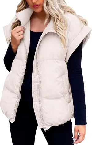 Fall Long Puffer Vest One Morality Warm V Neck Thin Down Vest Inside Trendy Winter Coat Outerwear Vest for Women