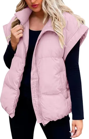 Fall Long Puffer Vest One Morality Warm V Neck Thin Down Vest Inside Trendy Winter Coat Outerwear Vest for Women