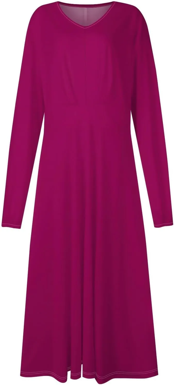 Fall Wedding Guest Dresses for Women Long Sleeve Wrap V Neck Ruffle Belted A-Line Flowy Midi Dresses