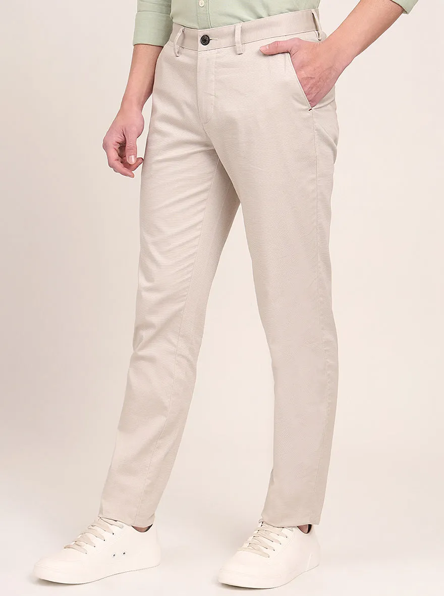 Fawn Beige Printed Uno Fit Casual Trouser | JadeBlue