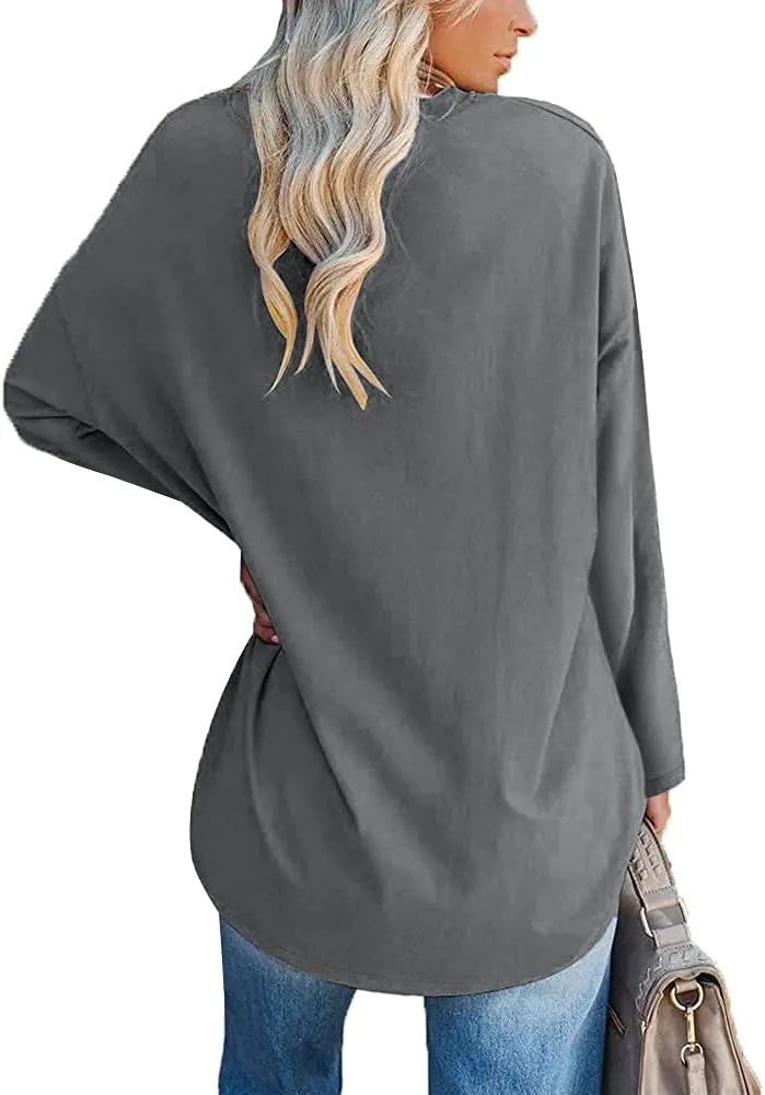 Fisoew Women's Long Sleeve Oversized T Shirts Loose Casual Crewneck Tunic Tops Soft Blouse