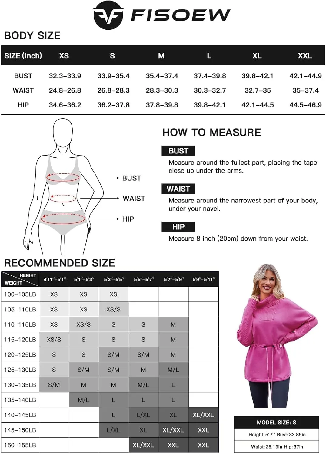 Fisoew Women's Turtleneck Sweatshirts Fleece Drawstring Waist Casual Long Sleeve Pullover Sweater Side Slit Tunic Tops