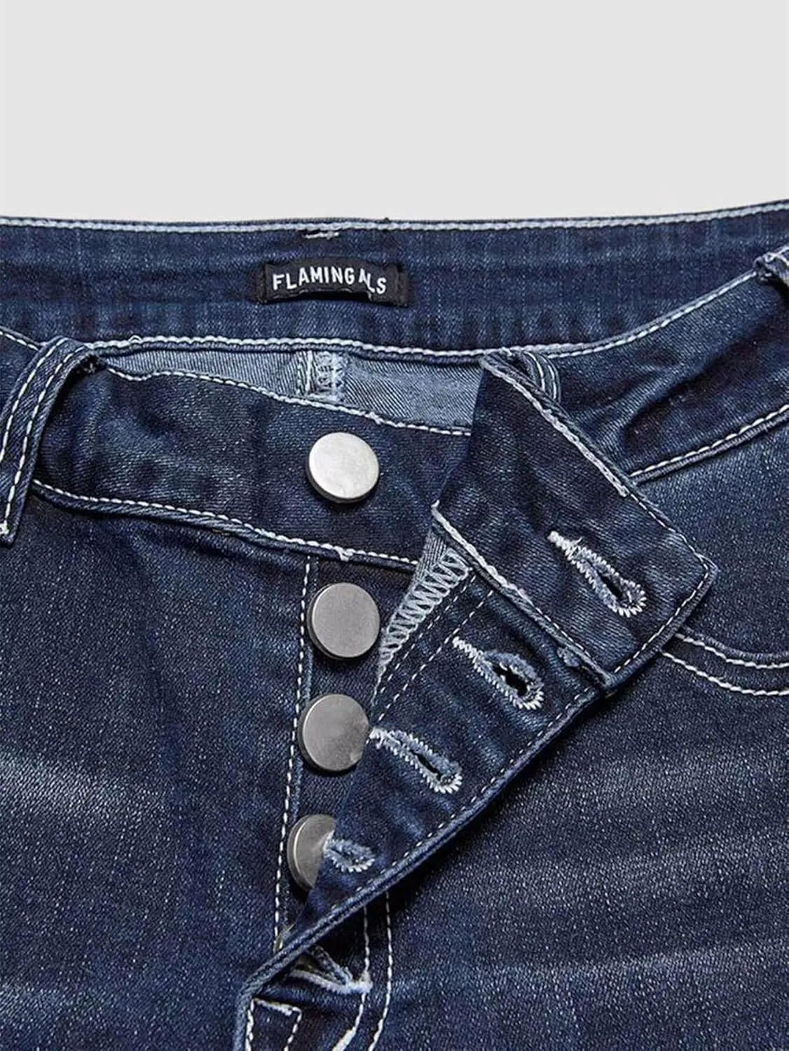 Flamingals Bootcut Jeans for Women Mid Rise Stretchy Skinny Jeans Trendy Wash Button Fly Vintage Denim Jeans Without Belt