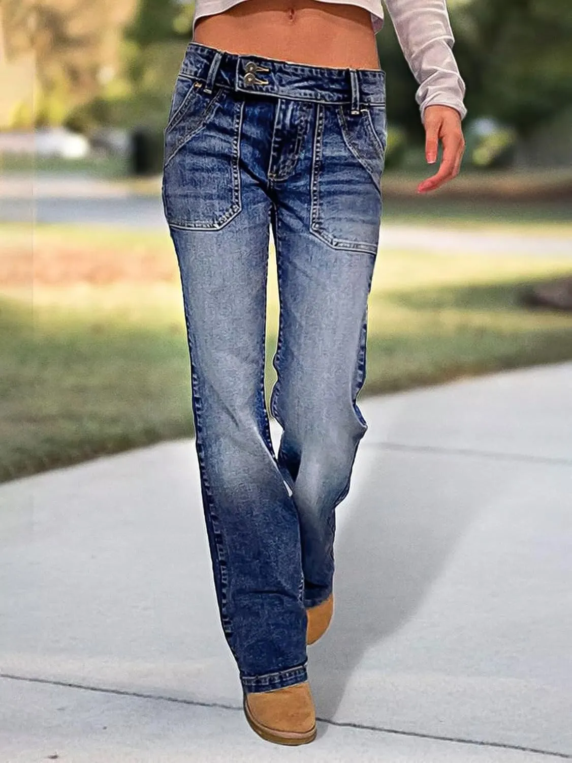 Flamingals Low Rise Wide Leg Jeans for Women Baggy Jeans Denim Trouser Jeans Flare Dress Pants