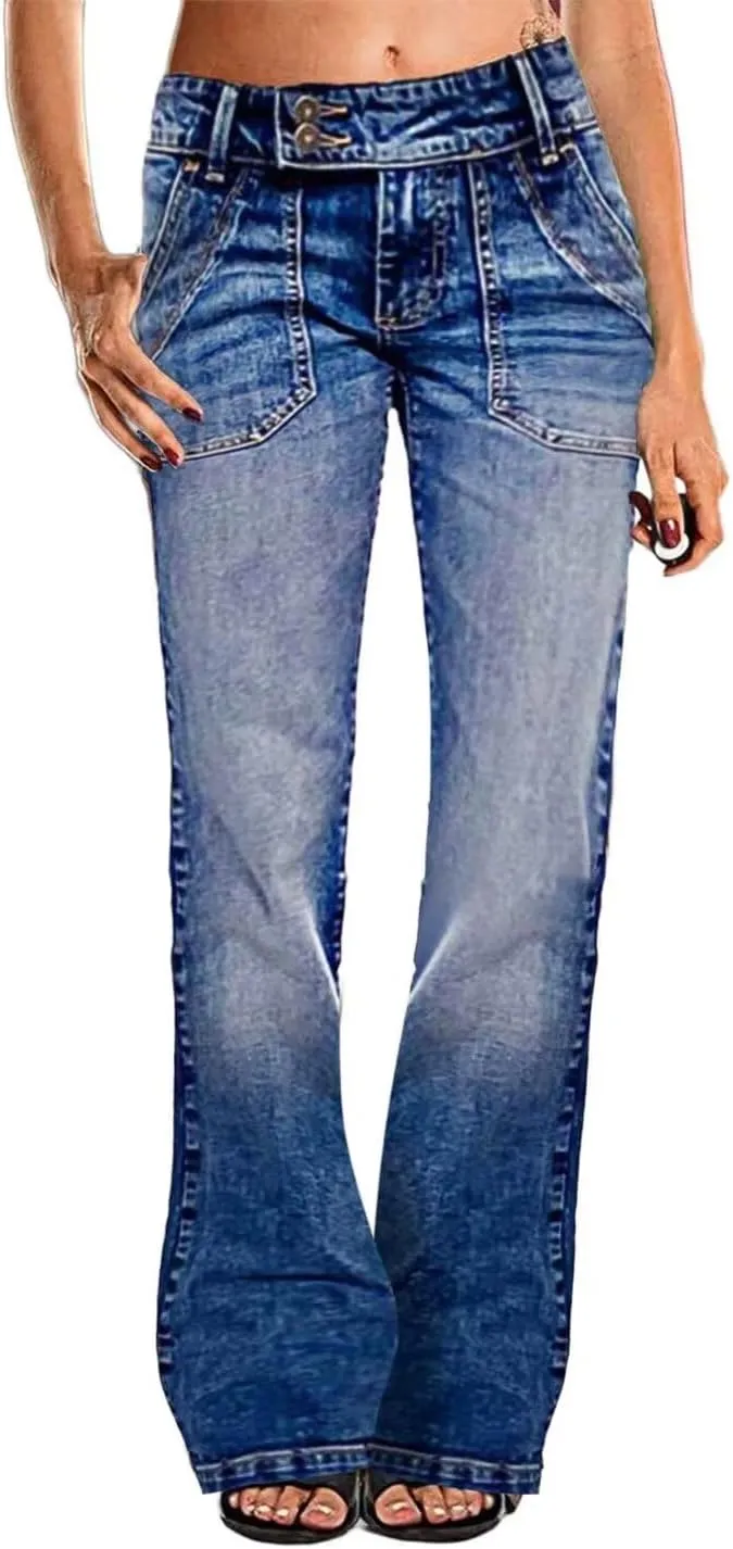Flamingals Low Rise Wide Leg Jeans for Women Baggy Jeans Denim Trouser Jeans Flare Dress Pants