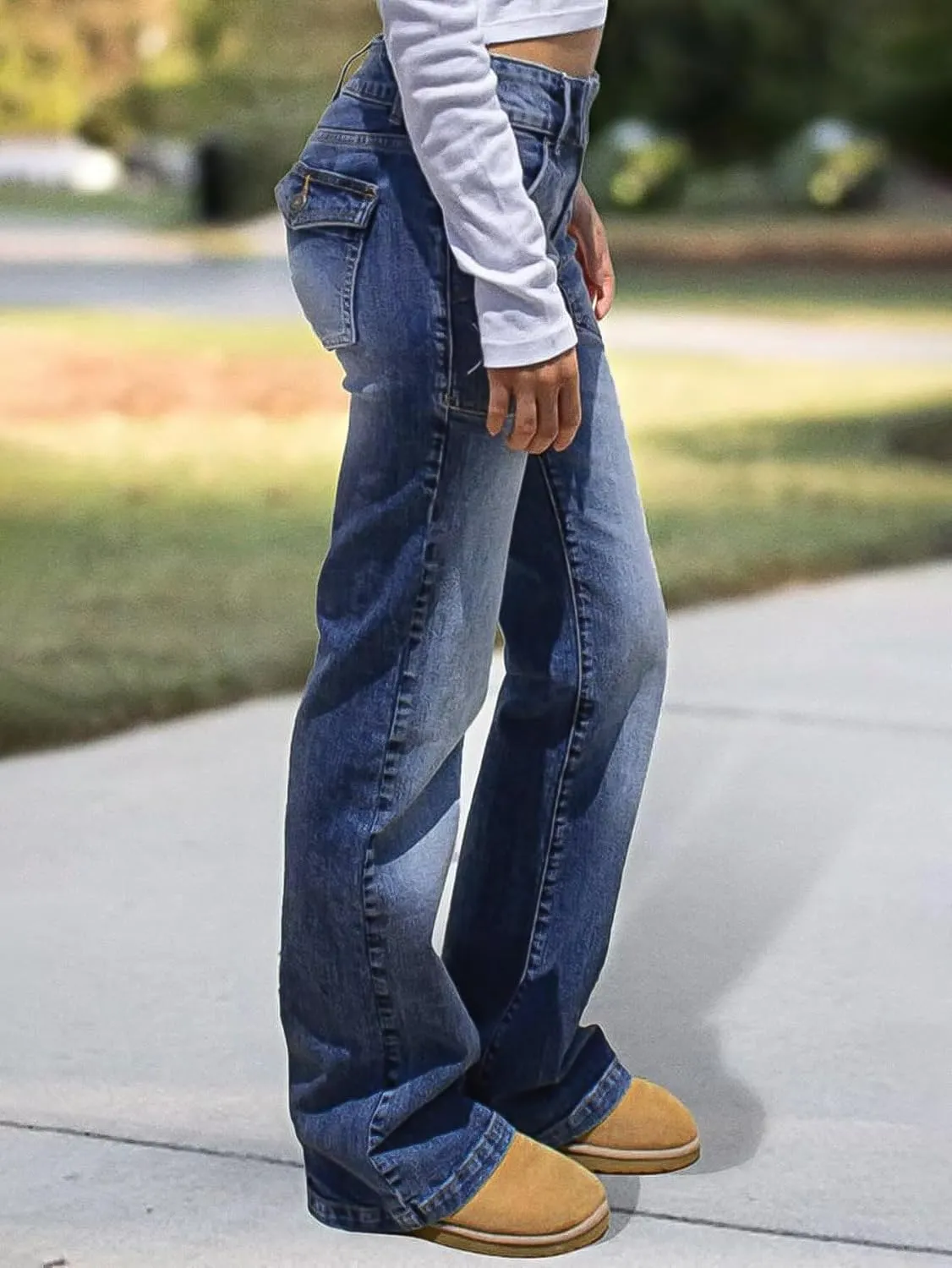 Flamingals Low Rise Wide Leg Jeans for Women Baggy Jeans Denim Trouser Jeans Flare Dress Pants