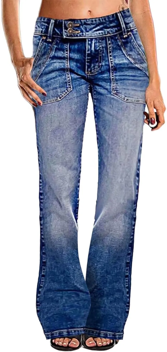 Flamingals Low Rise Wide Leg Jeans for Women Baggy Jeans Denim Trouser Jeans Flare Dress Pants