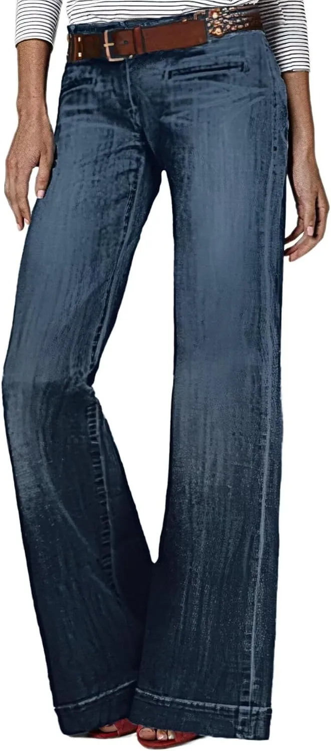 Flamingals Wide Leg Jeans for Women Stretch Low Waist Baggy Jeans Boot Cut Jeans Flare Leg Denim Pants Without Belt