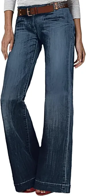 Flamingals Wide Leg Jeans for Women Stretch Low Waist Baggy Jeans Boot Cut Jeans Flare Leg Denim Pants Without Belt