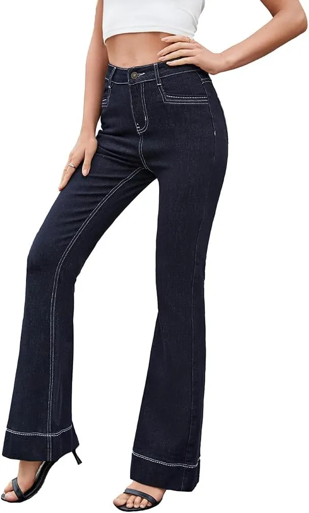 Flare Jeans for Women, Women's High Waist Stretch Bell Bottom Jeans Black Flare Bootcut Denim Jeans Pants