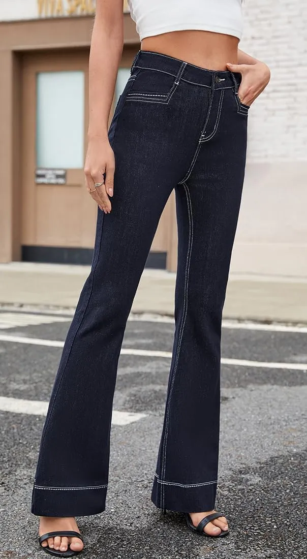 Flare Jeans for Women, Women's High Waist Stretch Bell Bottom Jeans Black Flare Bootcut Denim Jeans Pants