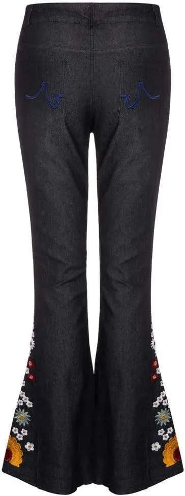 Flared Jeans for Women High Waisted Bell Bottom Jeans 70s Retro Jeans Lightweight Denim Pants Embroidered Bootcut Jeans